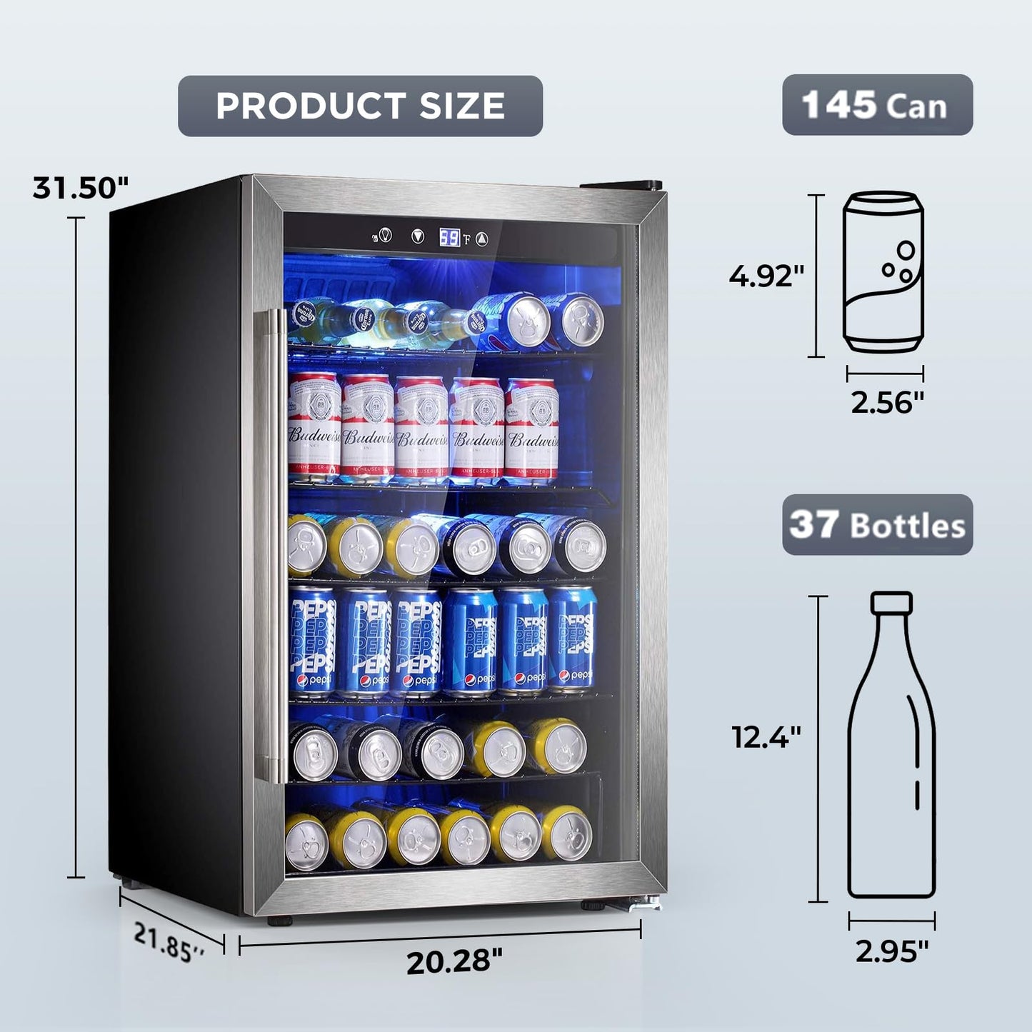 Electactic 37 Bottle Wine Cooler & 145 Can Beverage Fridge