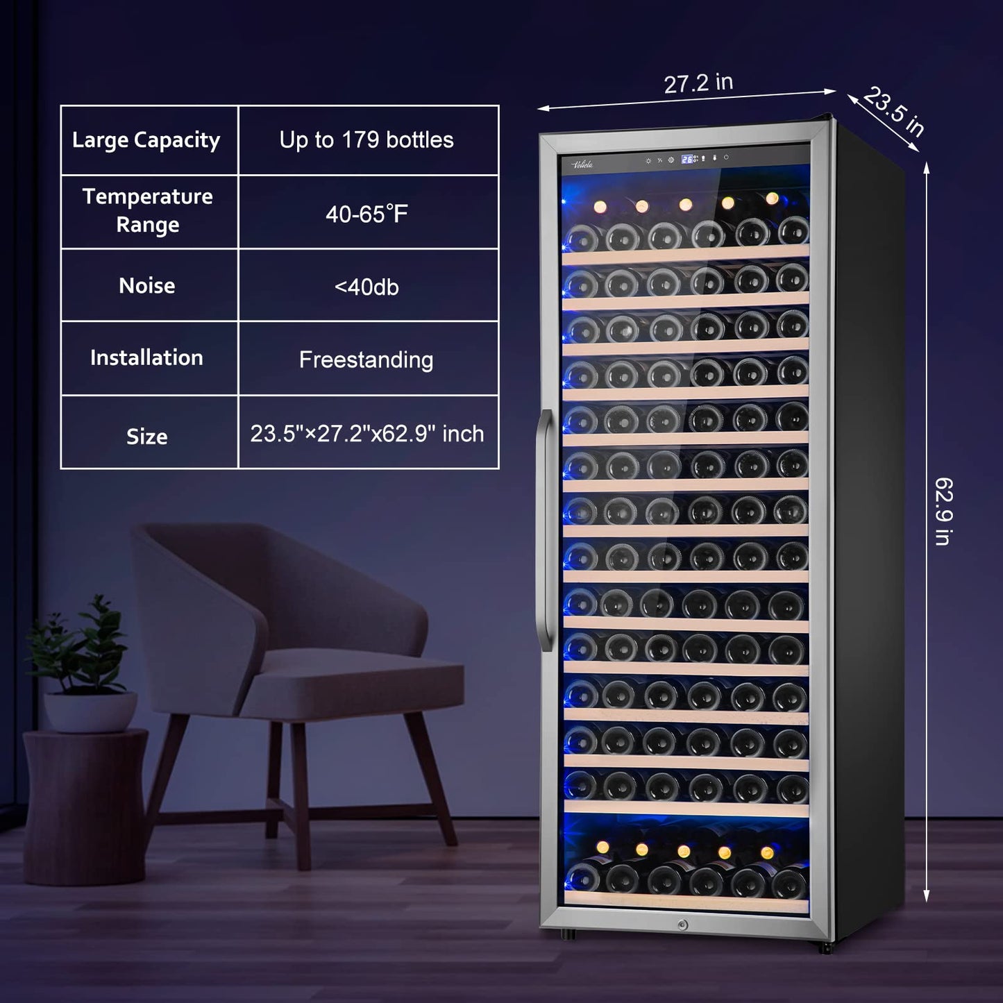 Velieta 24" Wine Cooler Refrigerator 179 Bottle Compressor Wine Fridge
