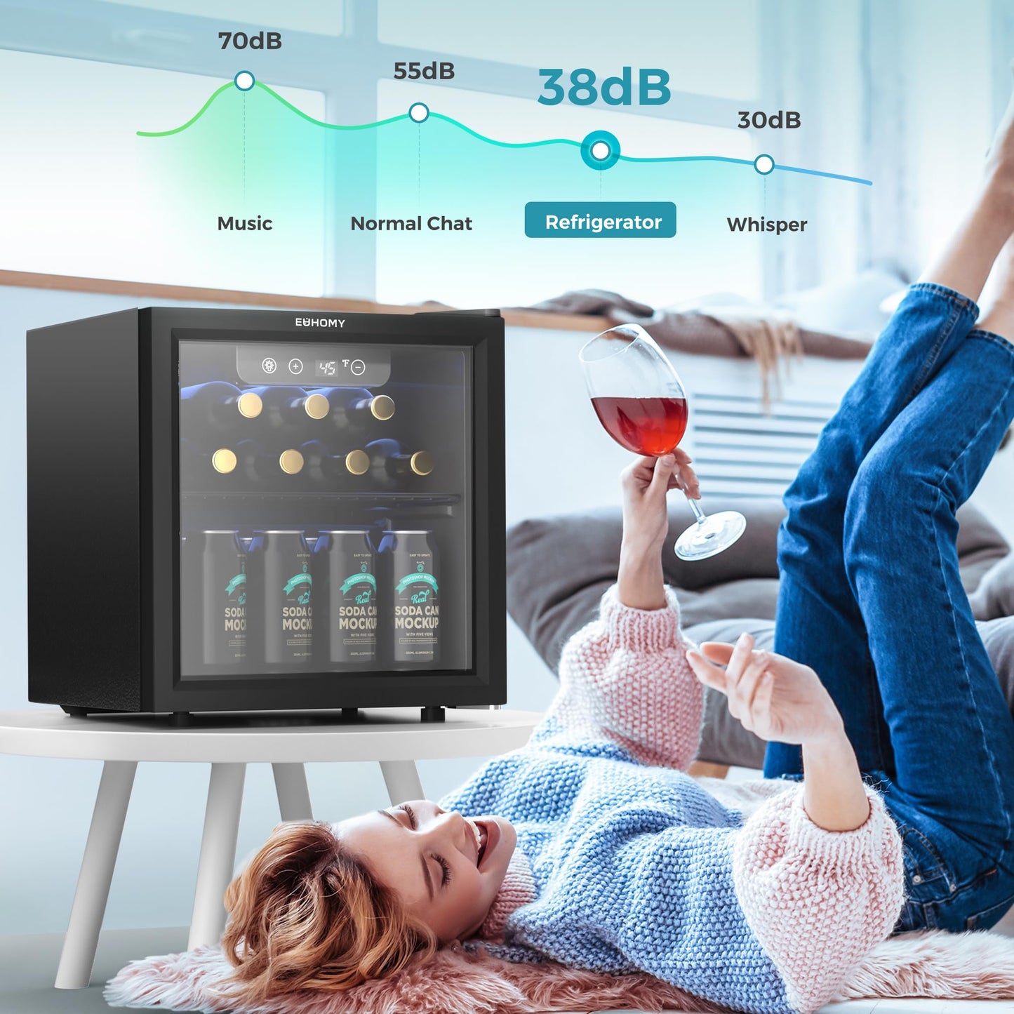 EUHOMY 48 Can Beverage Refrigerator Mini Fridge with Glass Door
