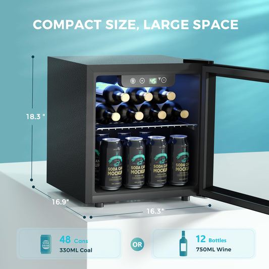 EUHOMY 48 Can Beverage Refrigerator Mini Fridge with Glass Door