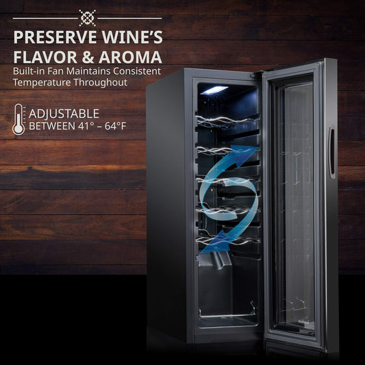 Ivation 12 Bottle Wine Cooler Refrigerator with Lock Black