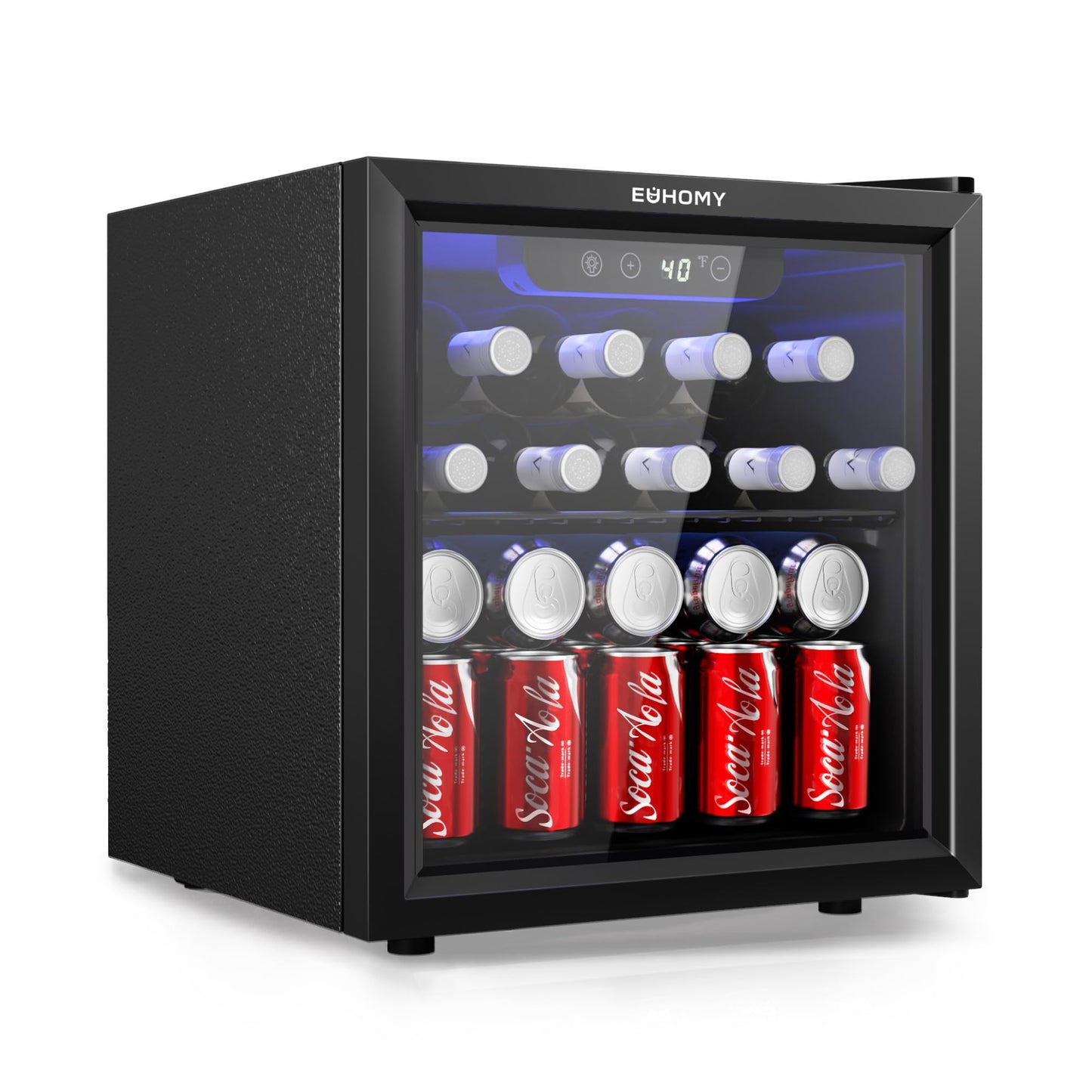 EUHOMY 48 Can Beverage Refrigerator Mini Fridge with Glass Door