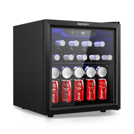 EUHOMY 48 Can Beverage Refrigerator Mini Fridge with Glass Door