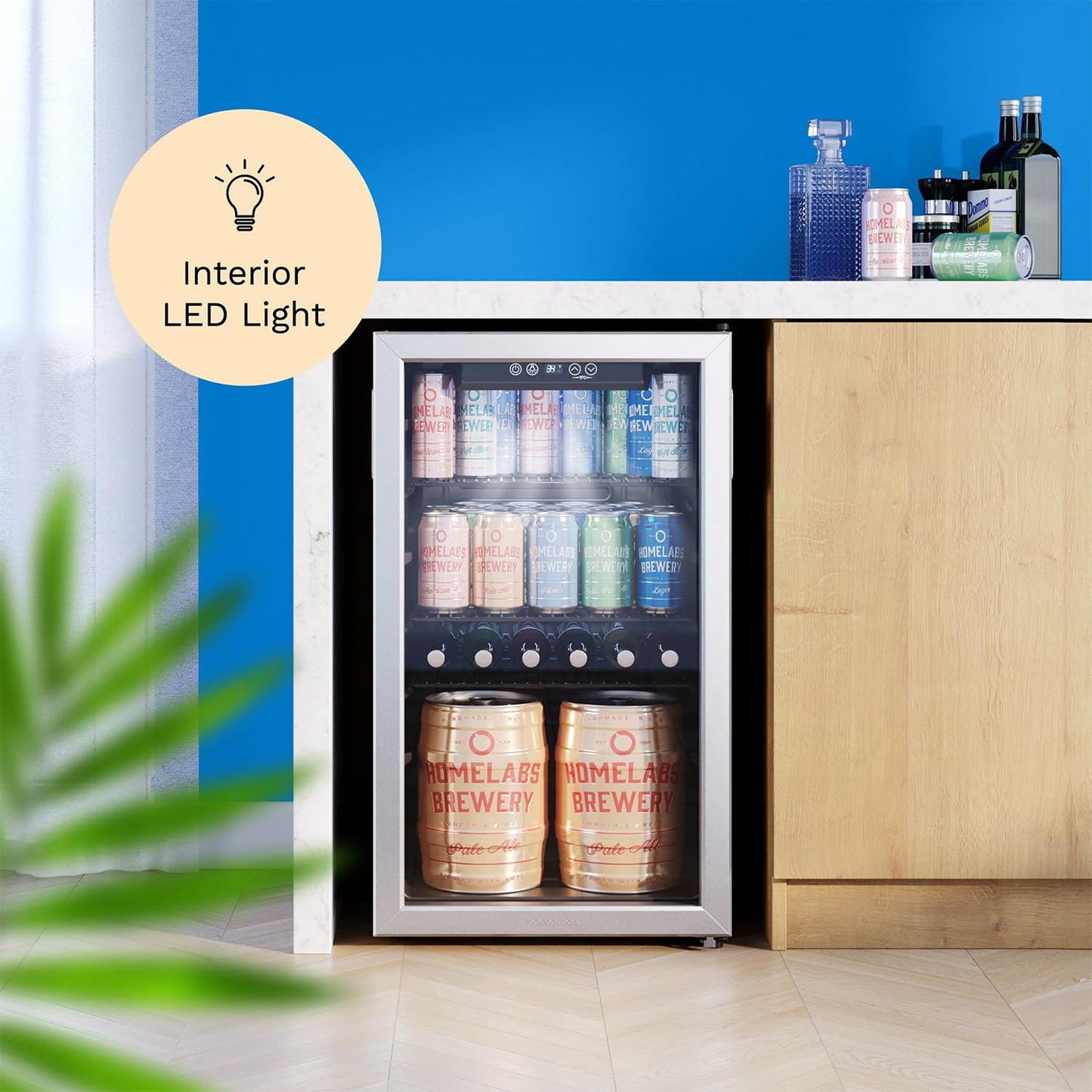 hOmeLabs Beverage Refrigerator 120 Can Mini Fridge with Glass Door