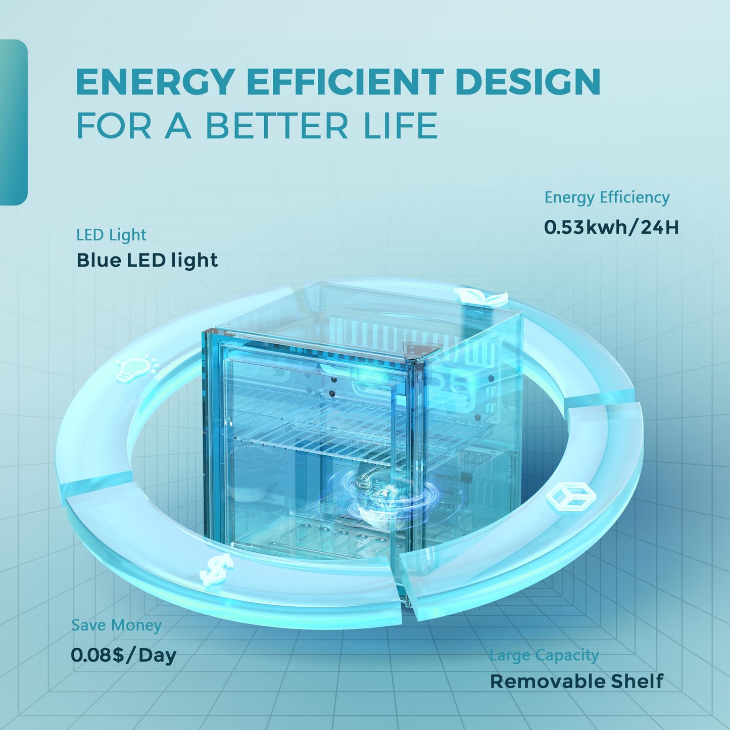 EUHOMY 48 Can Beverage Refrigerator Mini Fridge with Glass Door
