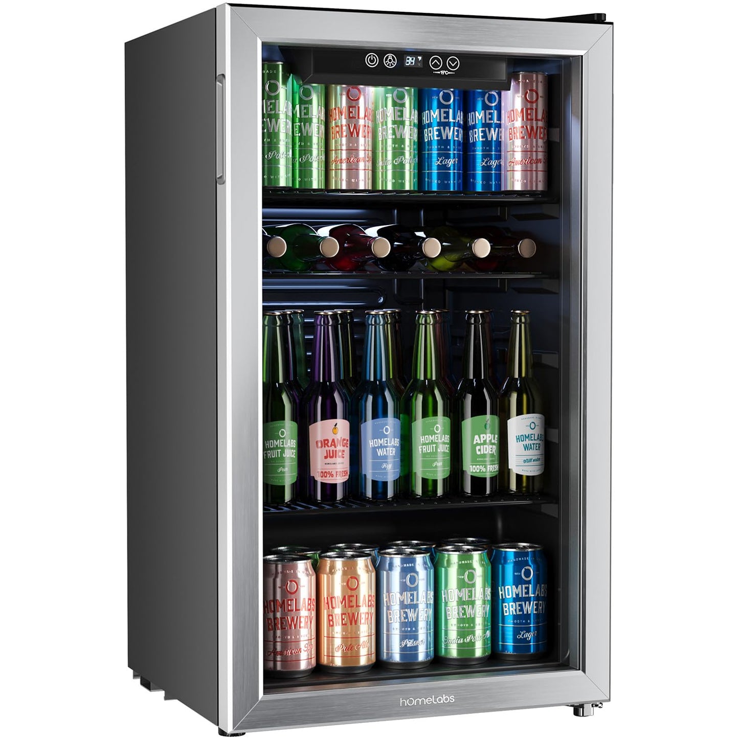 hOmeLabs Beverage Refrigerator 120 Can Mini Fridge with Glass Door