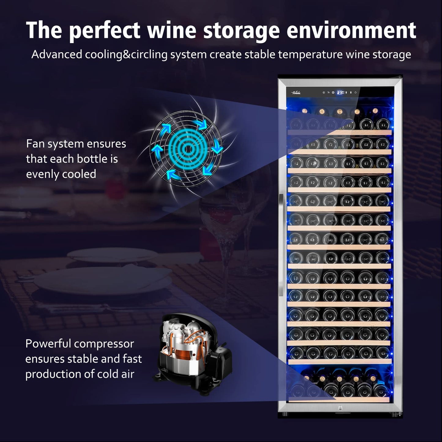 Velieta 24" Wine Cooler Refrigerator 179 Bottle Compressor Wine Fridge