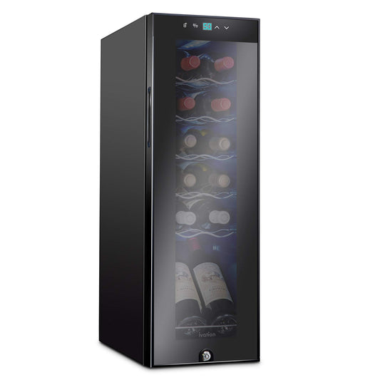 Ivation 12 Bottle Wine Cooler Refrigerator with Lock Black