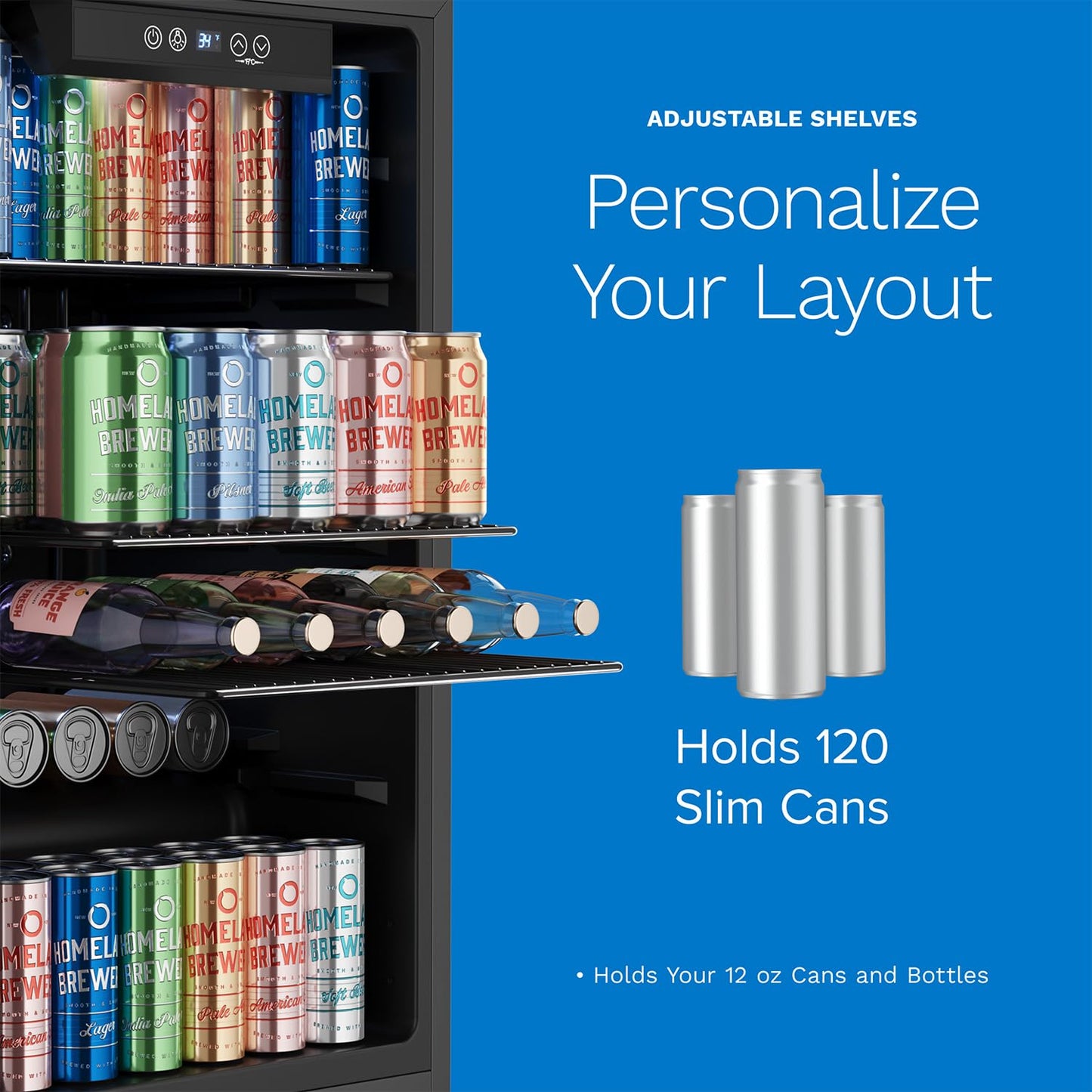 hOmeLabs Beverage Refrigerator 120 Can Mini Fridge with Glass Door