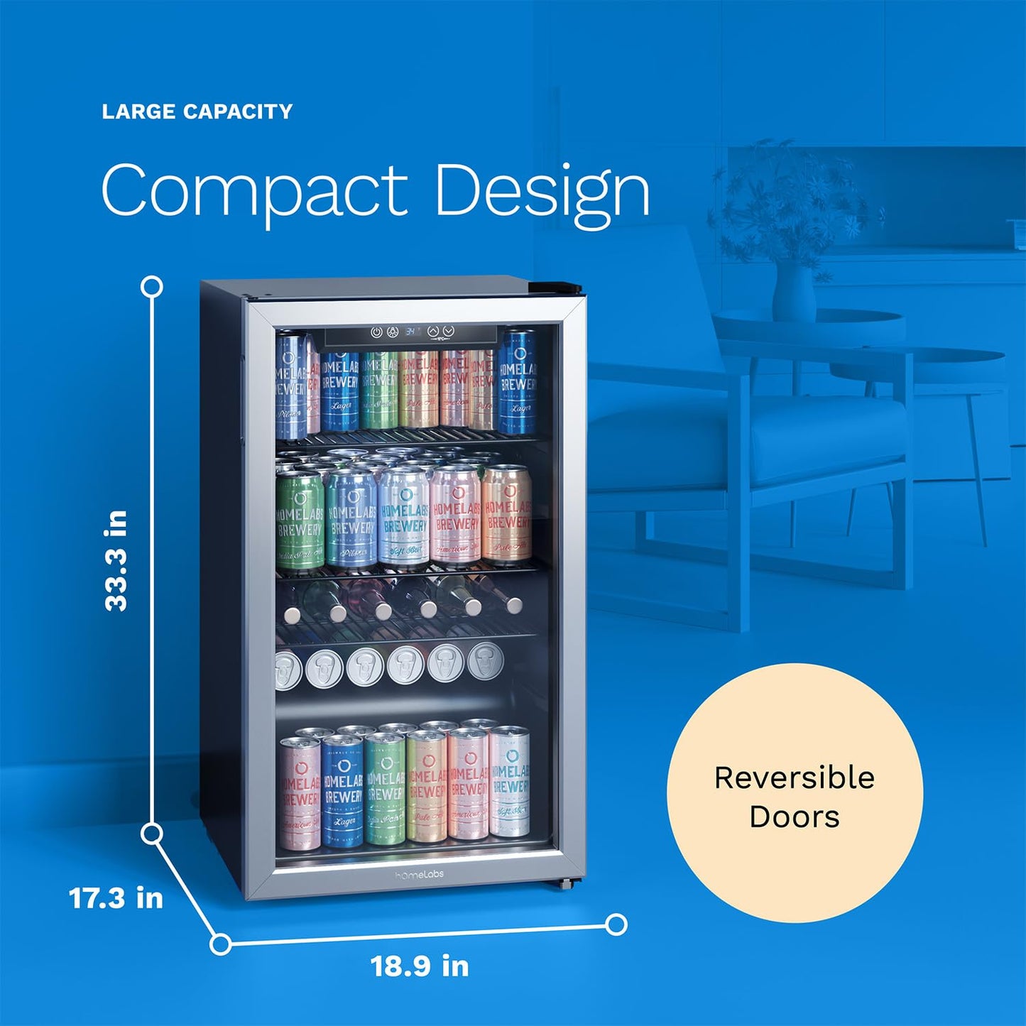 hOmeLabs Beverage Refrigerator 120 Can Mini Fridge with Glass Door