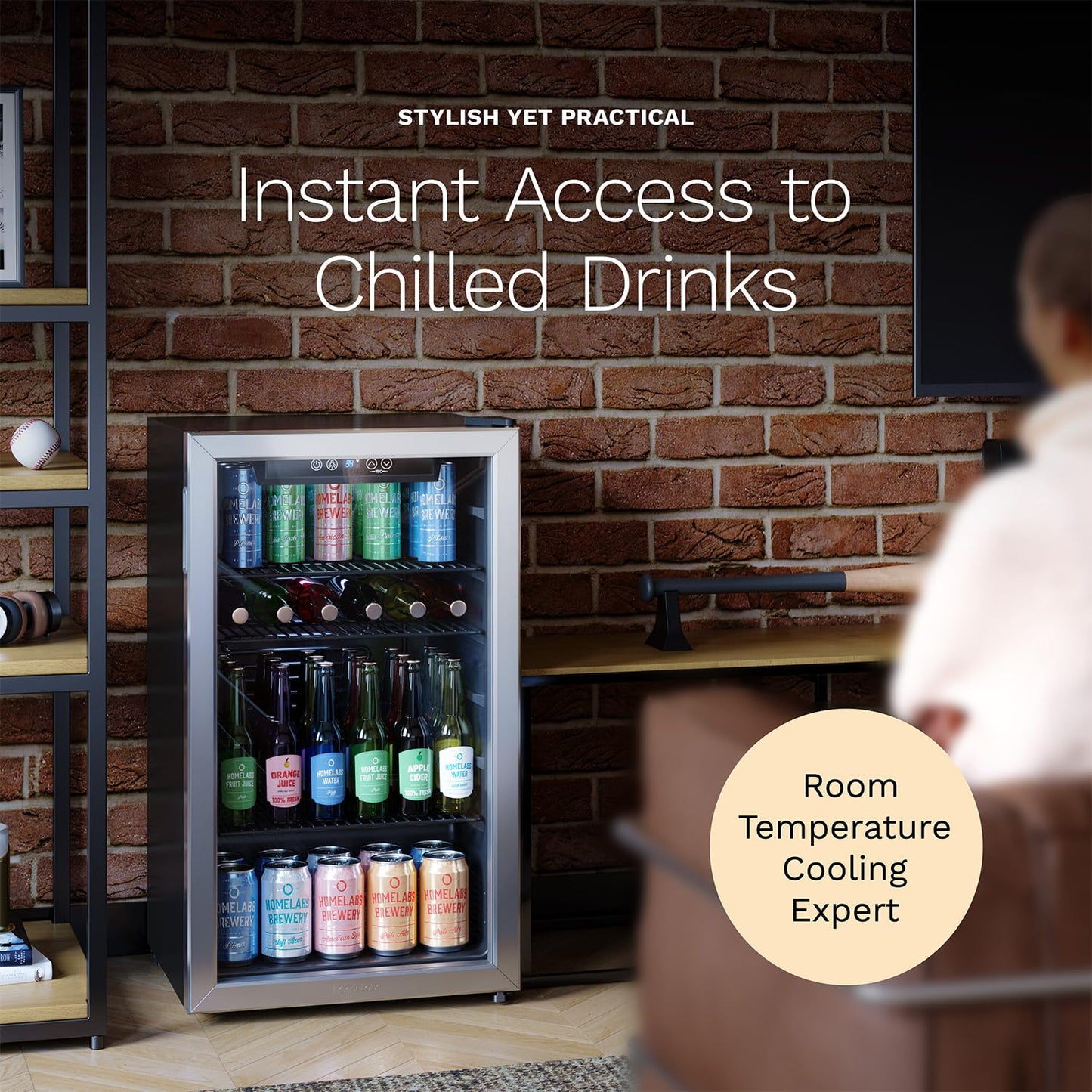 hOmeLabs Beverage Refrigerator 120 Can Mini Fridge with Glass Door