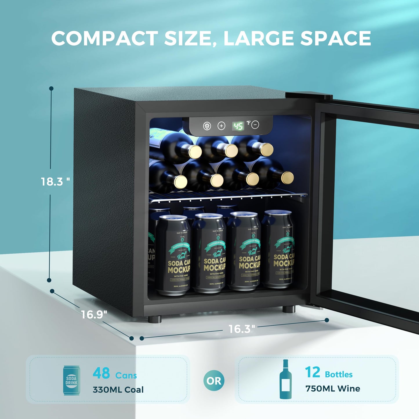 EUHOMY 48 Can Beverage Refrigerator Mini Fridge with Glass Door